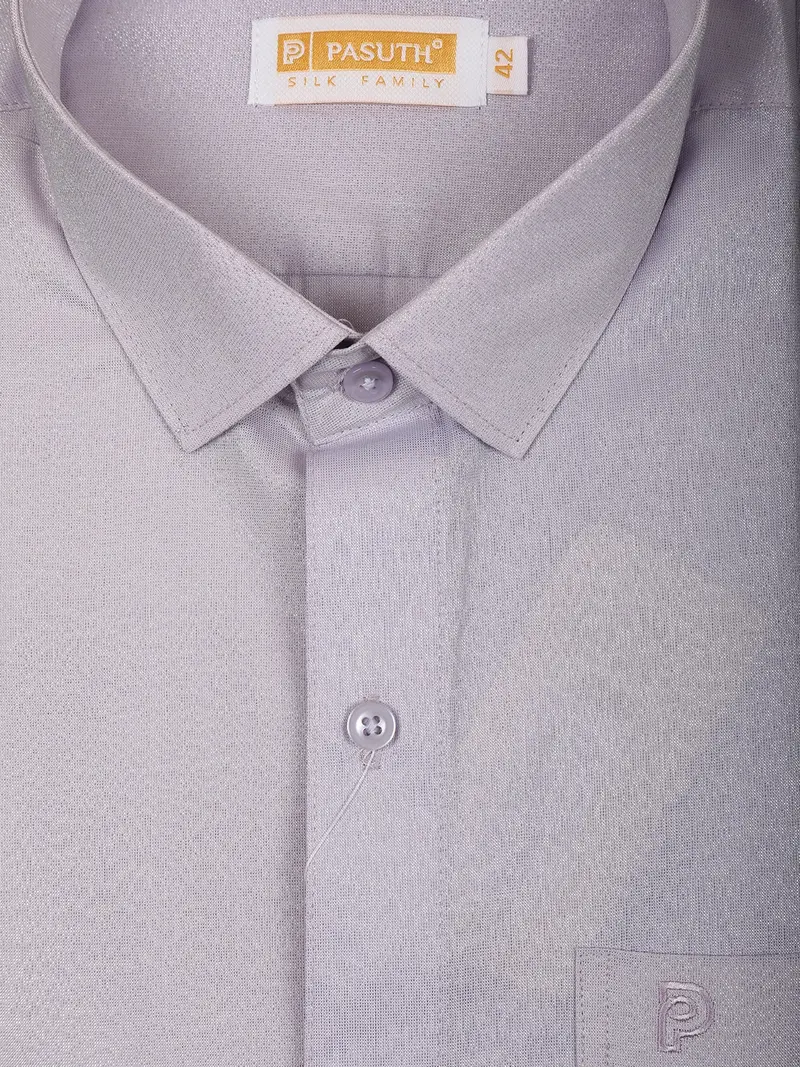 Lavender Solid Woven Design Shirt With Silver Zari Border Matching Dhoti Set 2