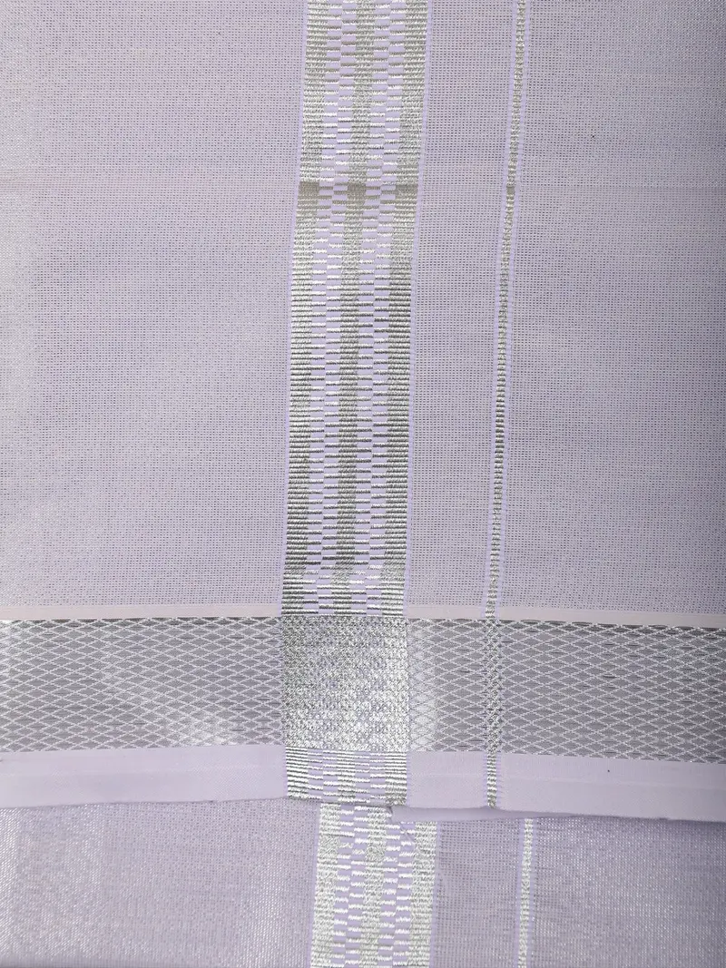 Lavender Solid Woven Design Shirt With Silver Zari Border Matching Dhoti Set 3