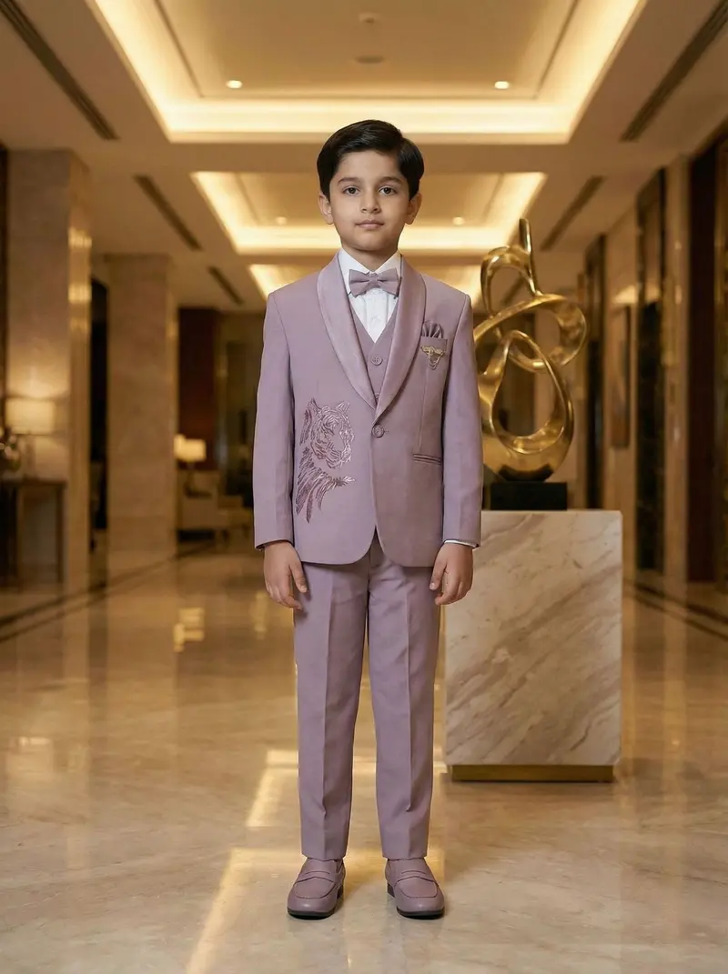 Lavender Tiger Embellished Kids Party Wear Polyester Suit Set 1