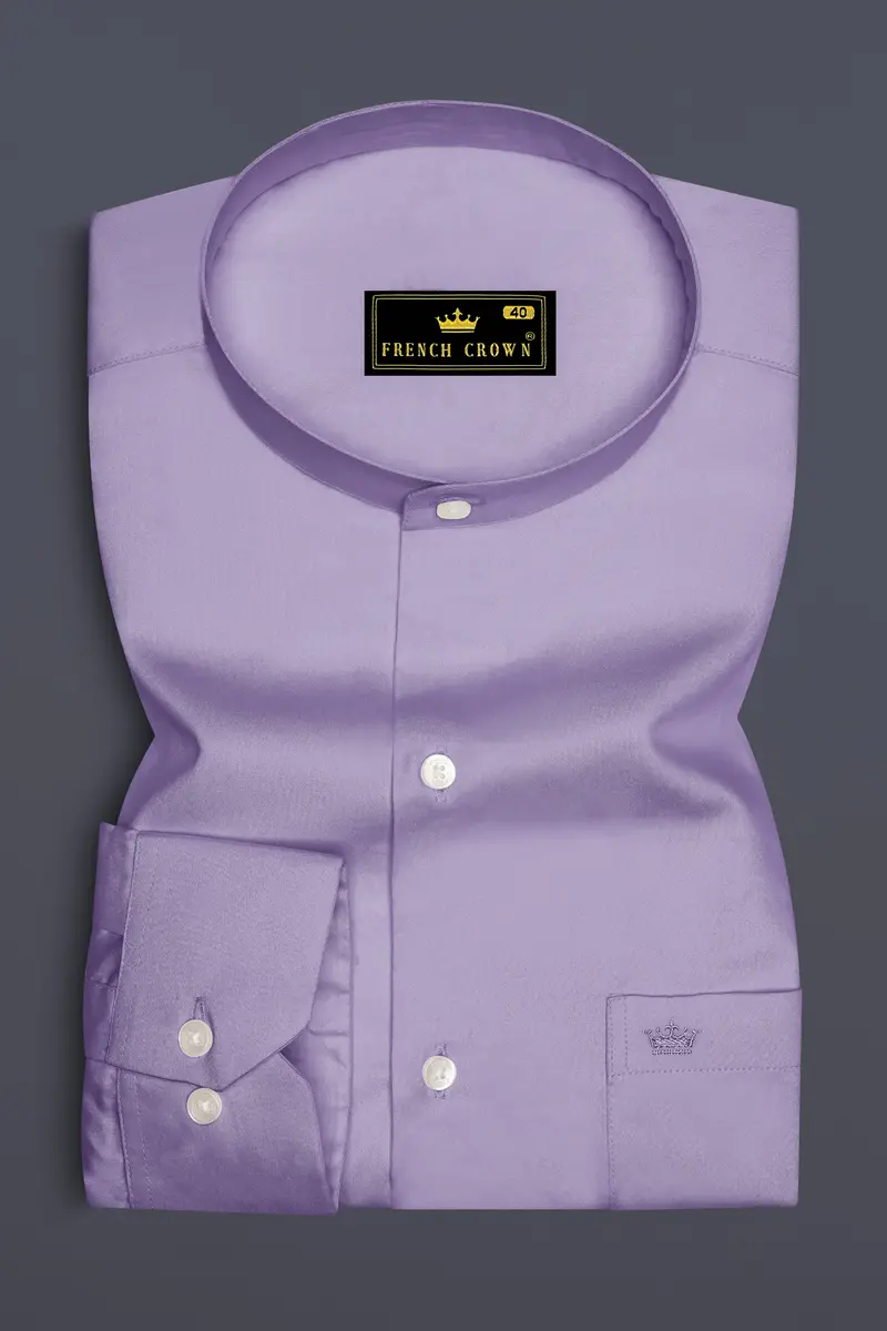 Lavero-Pastel Purple Subtle Sheen Super Soft Premium Cotton Mandarin Dress Shirt 4