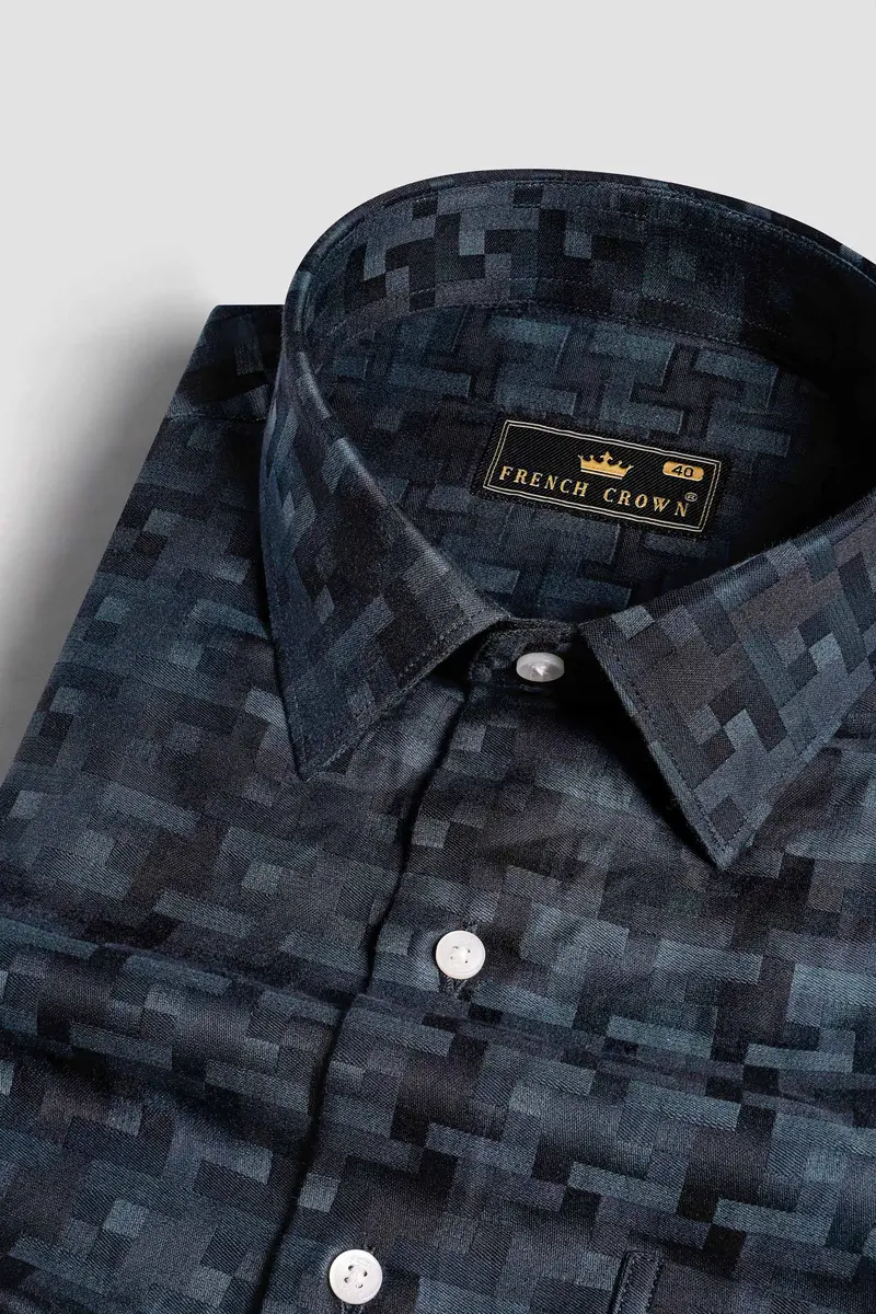 Lead Gray And Gravel Brown Dobby Textured Premium Giza Cotton Shirt 1