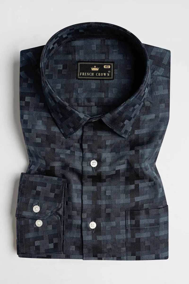 Lead Gray And Gravel Brown Dobby Textured Premium Giza Cotton Shirt 3