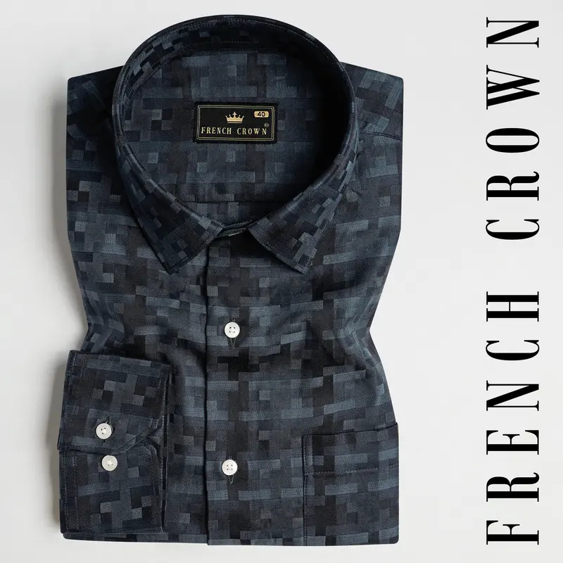 Lead Gray And Gravel Brown Dobby Textured Premium Giza Cotton Shirt 4