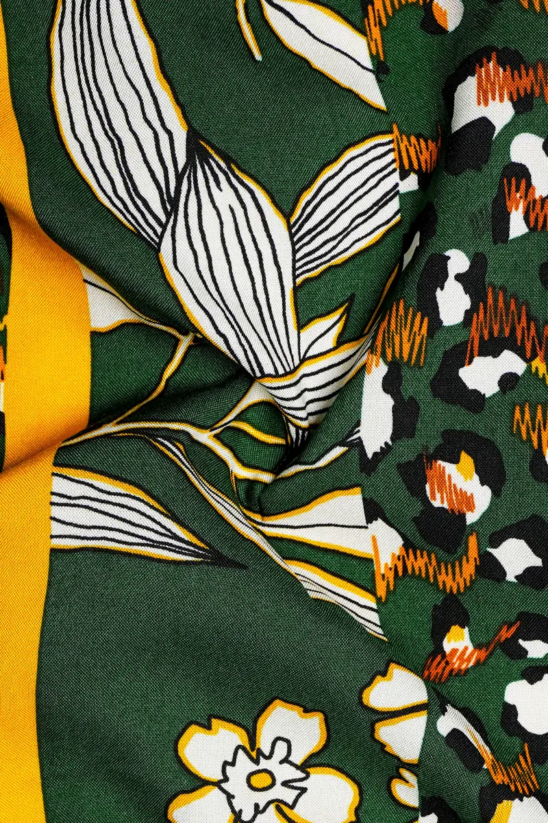 Leaforo-Rangitoto Green And Squash Yellow Floral Printed Super Soft Tencel Casual Shirt 3