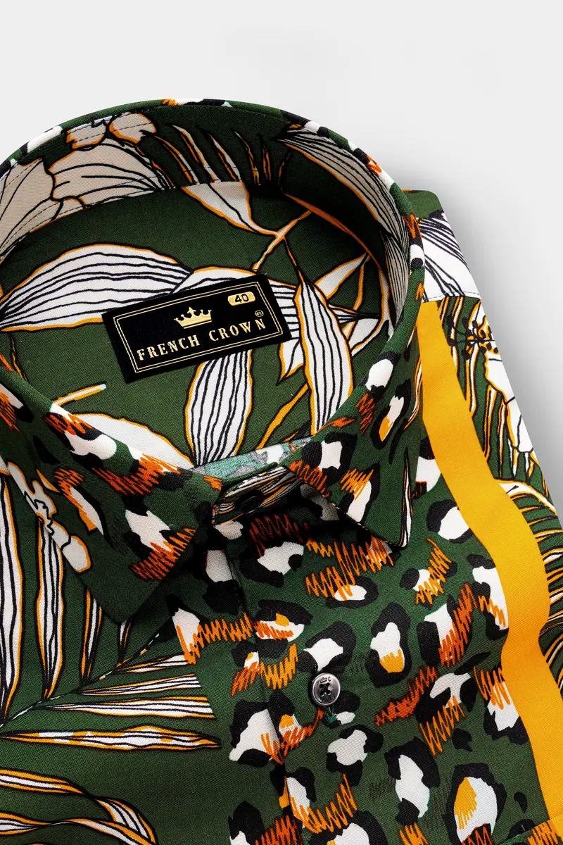 Leaforo-Rangitoto Green And Squash Yellow Floral Printed Super Soft Tencel Casual Shirt 4