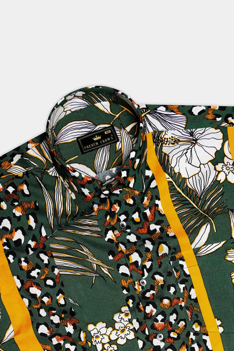 Leaforo-Rangitoto Green And Squash Yellow Floral Printed Super Soft Tencel Casual Shirt 6