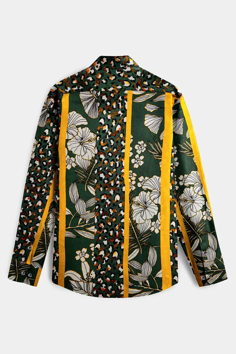 Leaforo-Rangitoto Green And Squash Yellow Floral Printed Super Soft Tencel Casual Shirt 7