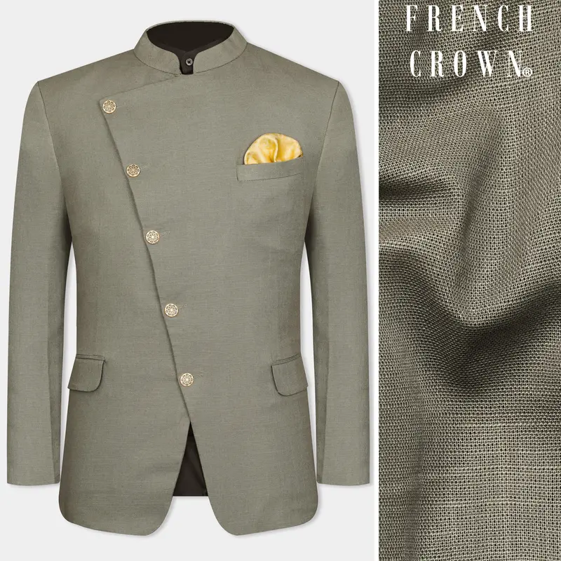Lemon Grass Green Premium Cotton Cross Placket Bandhgala Blazer 1
