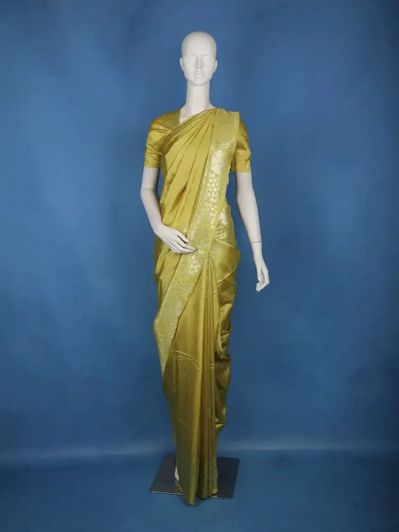 Lemon Yellow Solid Design Semi Tussar Saree 1
