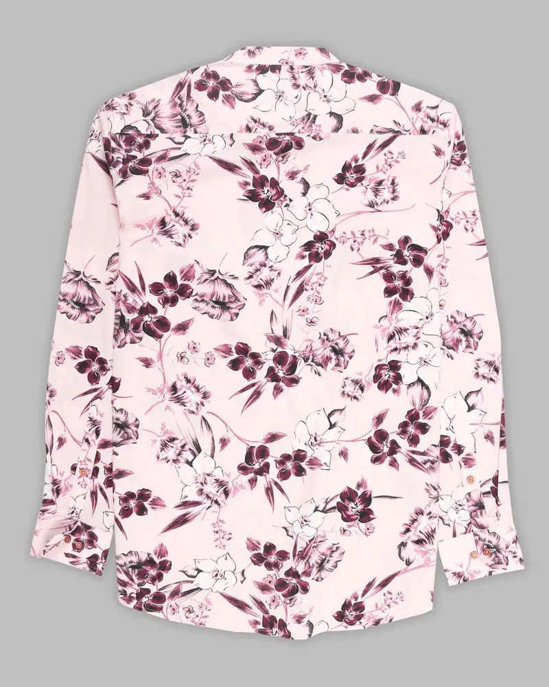 Lemonade Large Scale Flowers Printed Indian Kurta Style Premium Cotton Shirt 7