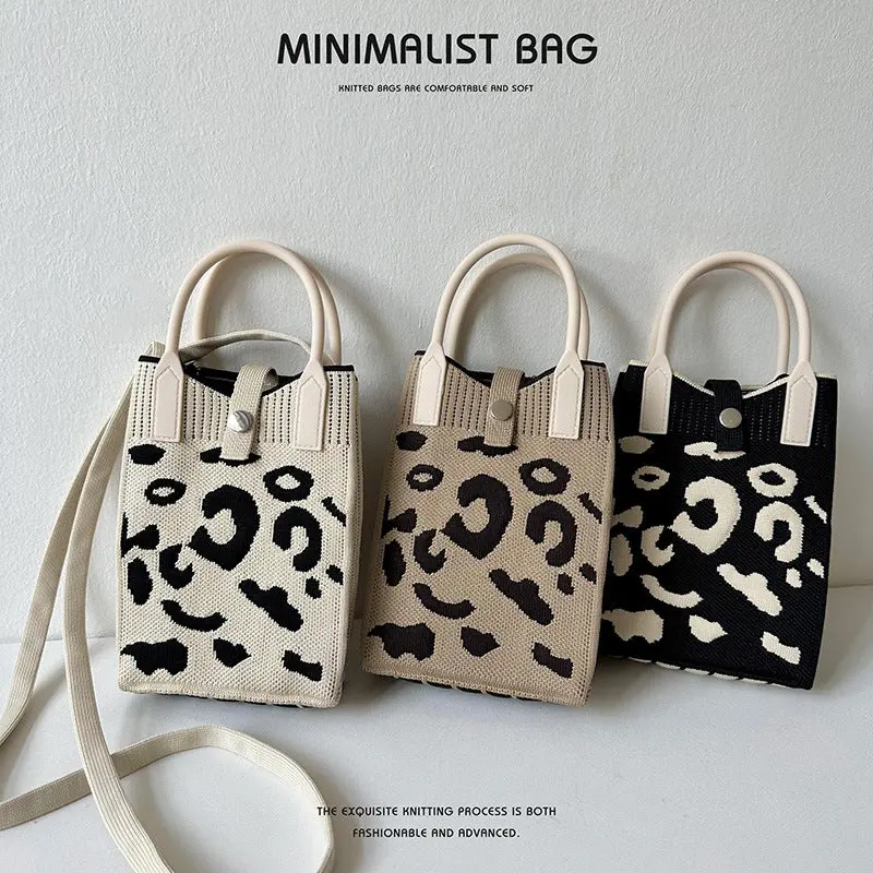 Leopard Print Knitted Shoulder Bag Crossbody Bag 1