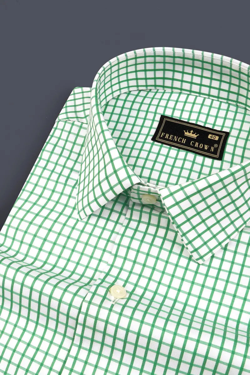 Lichen Green Checked Twill Premium Cotton Shirt 1