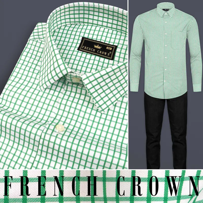 Lichen Green Checked Twill Premium Cotton Shirt 10