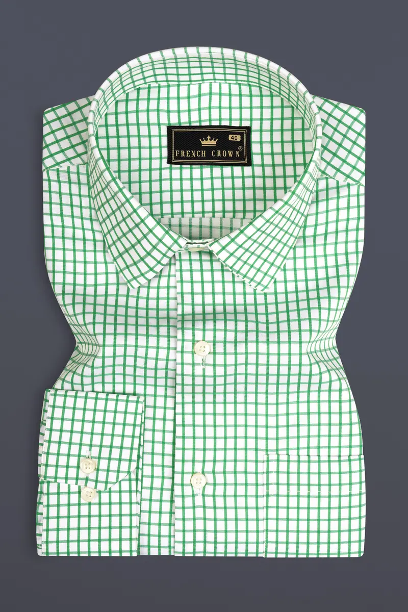 Lichen Green Checked Twill Premium Cotton Shirt 3