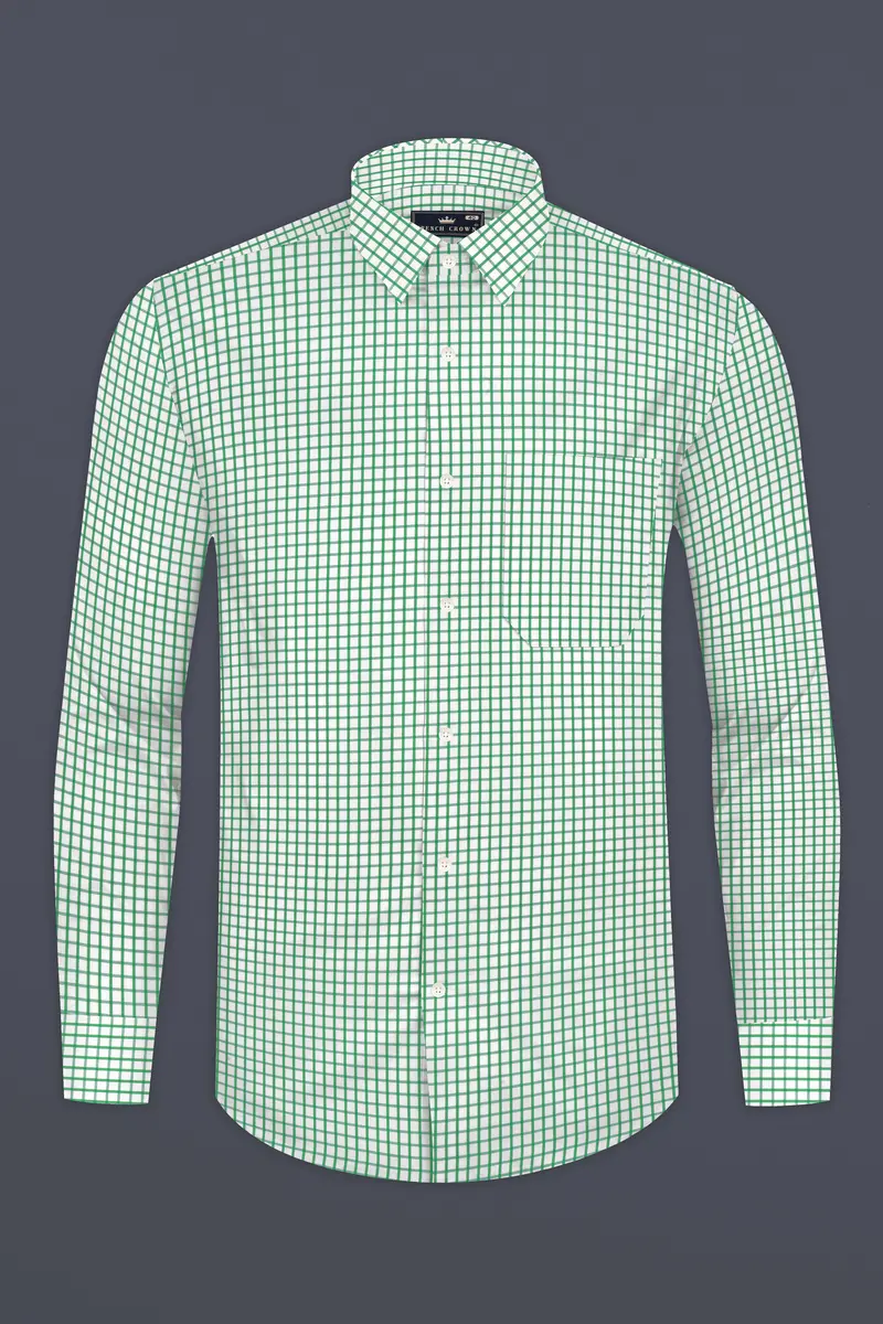 Lichen Green Checked Twill Premium Cotton Shirt 4