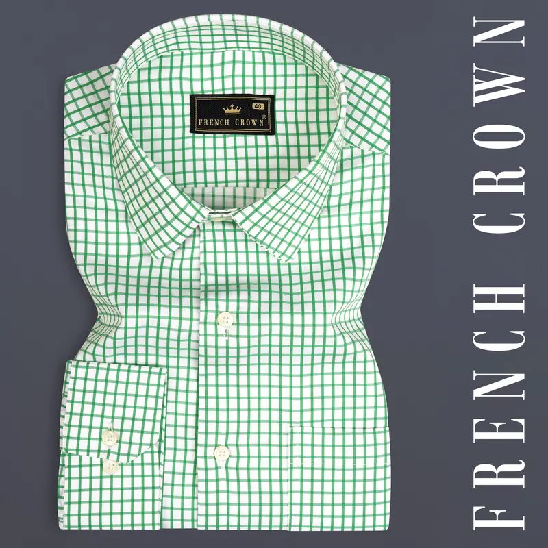 Lichen Green Checked Twill Premium Cotton Shirt 7