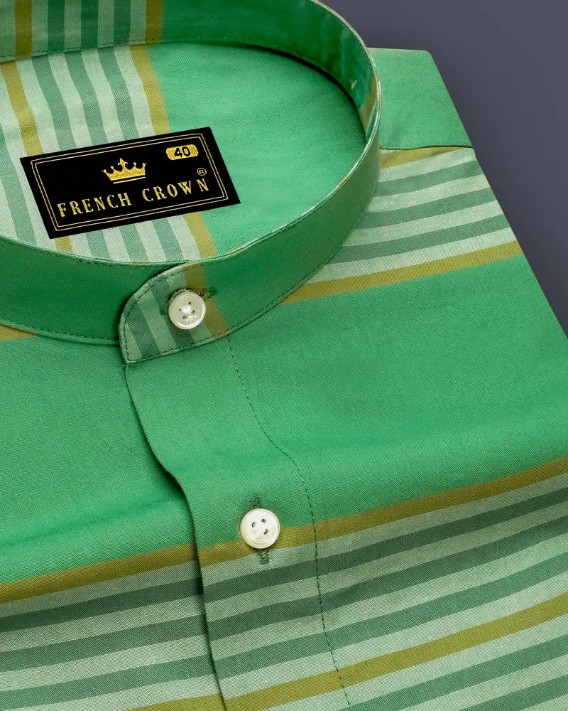 Lichen Green With Laser Yellow Striped Premium Cotton Shirt 1