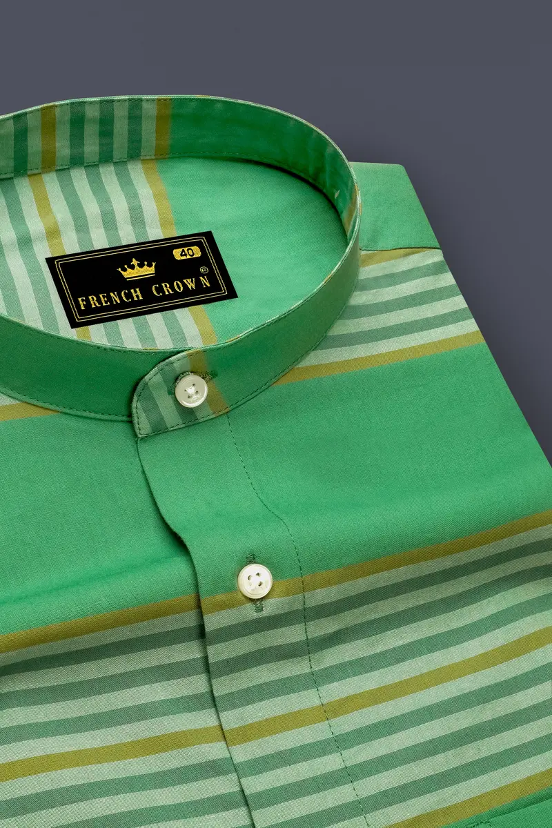 Lichen Green With Laser Yellow Striped Premium Cotton Shirt 2
