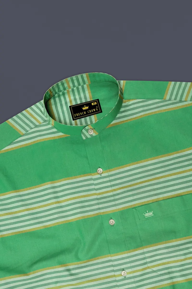 Lichen Green With Laser Yellow Striped Premium Cotton Shirt 5
