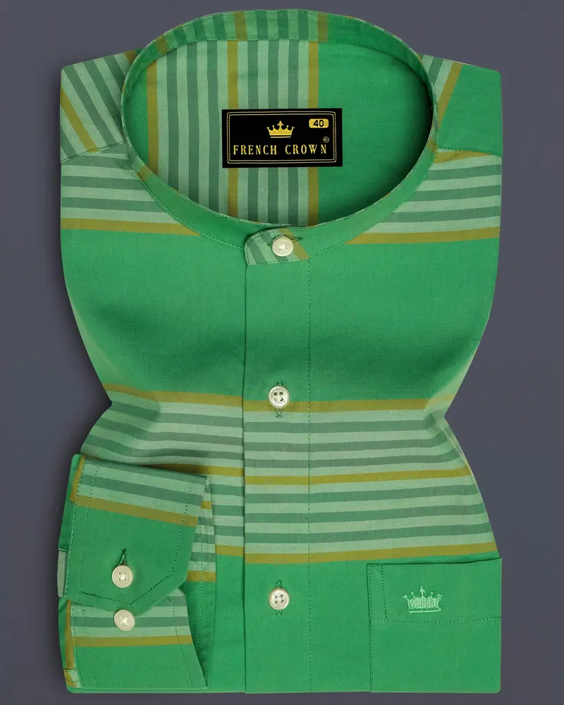 Lichen Green With Laser Yellow Striped Premium Cotton Shirt 6