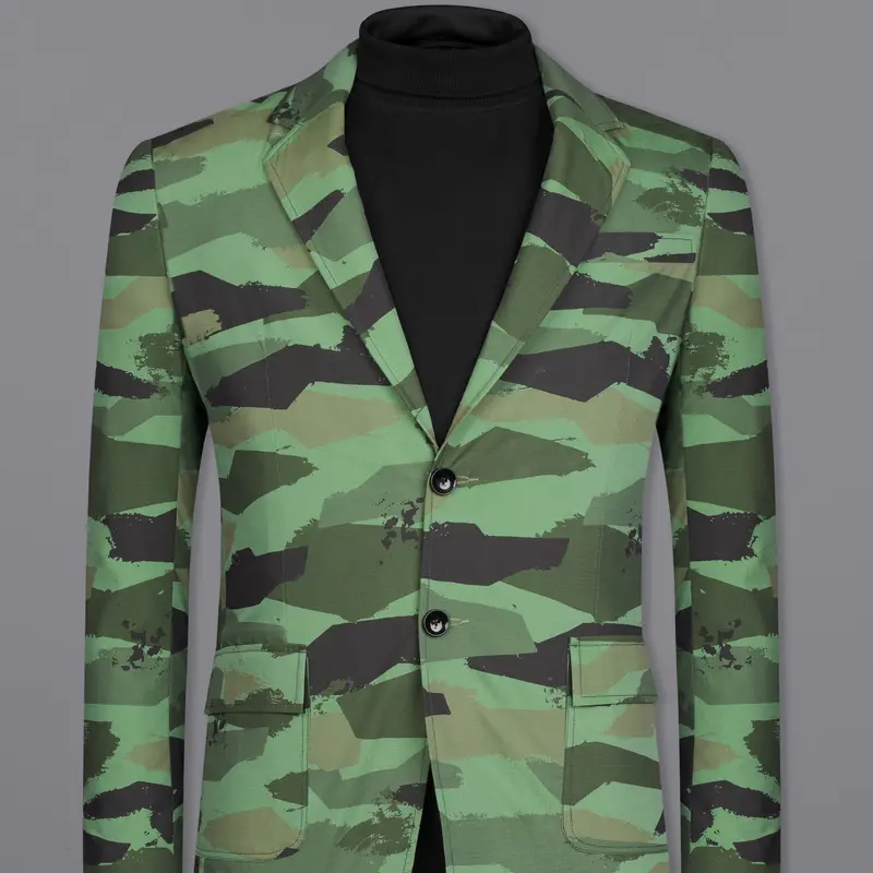 Lichen Green With Thunder Brown Camouflage Single Breasted Designer Blazer 1