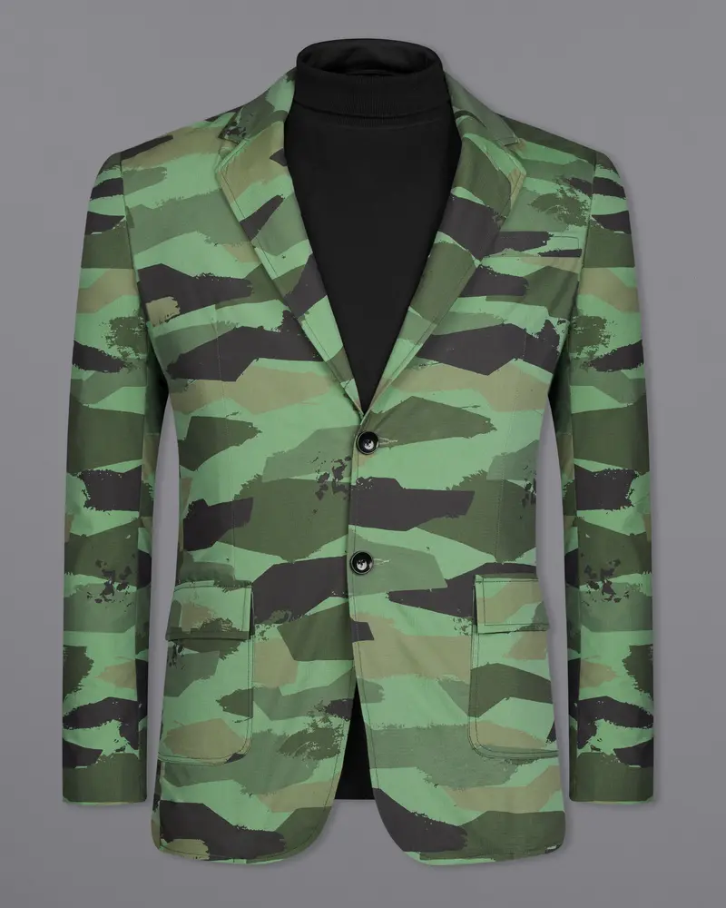 Lichen Green With Thunder Brown Camouflage Single Breasted Designer Blazer 2