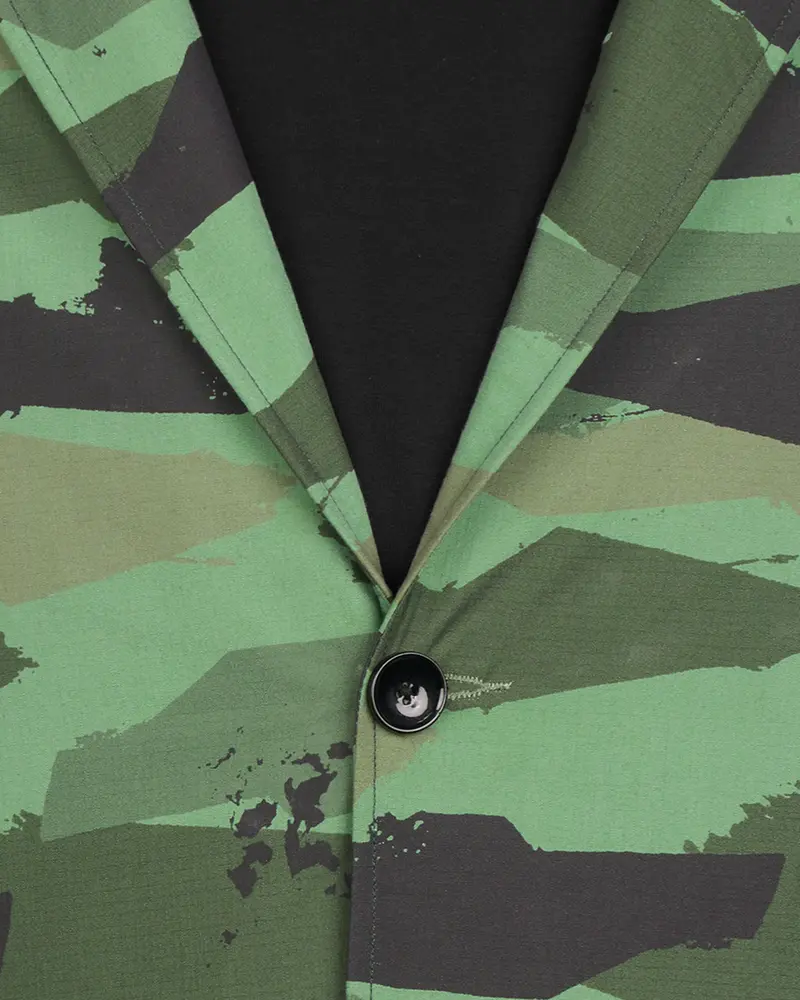 Lichen Green With Thunder Brown Camouflage Single Breasted Designer Blazer 4