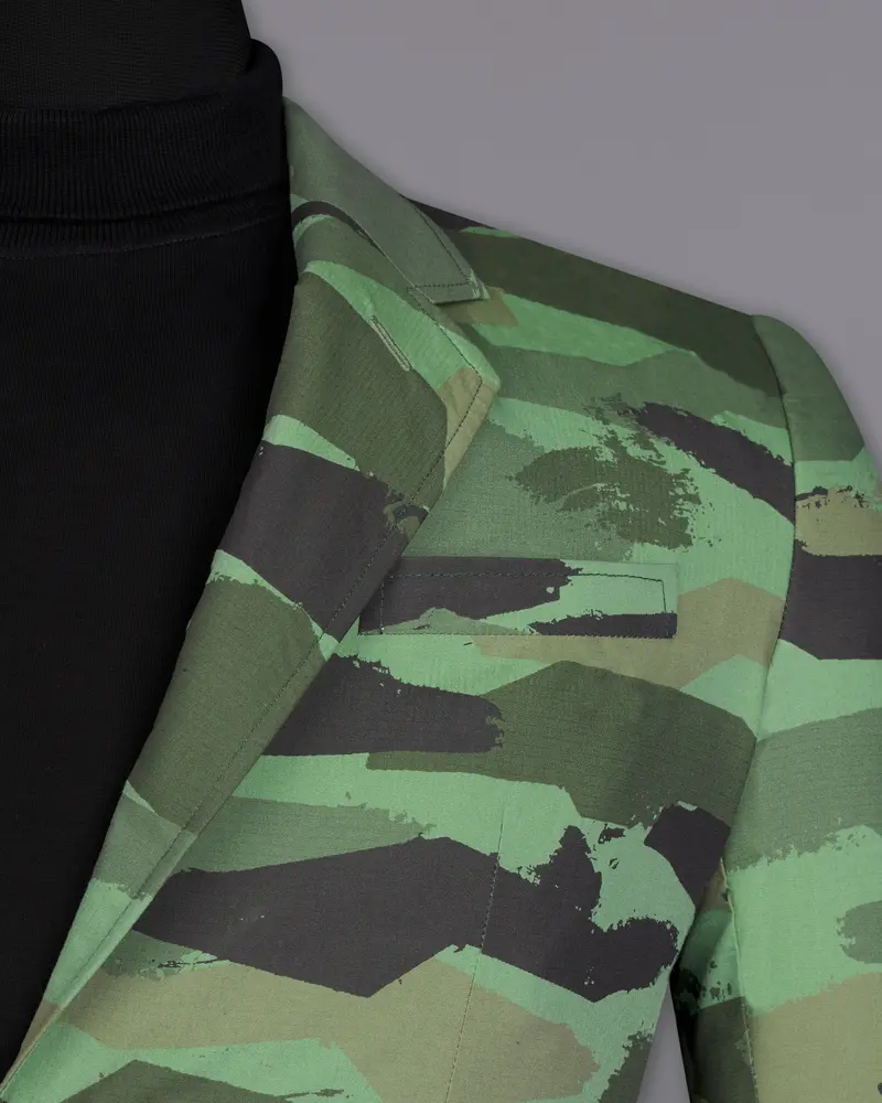 Lichen Green With Thunder Brown Camouflage Single Breasted Designer Blazer 6