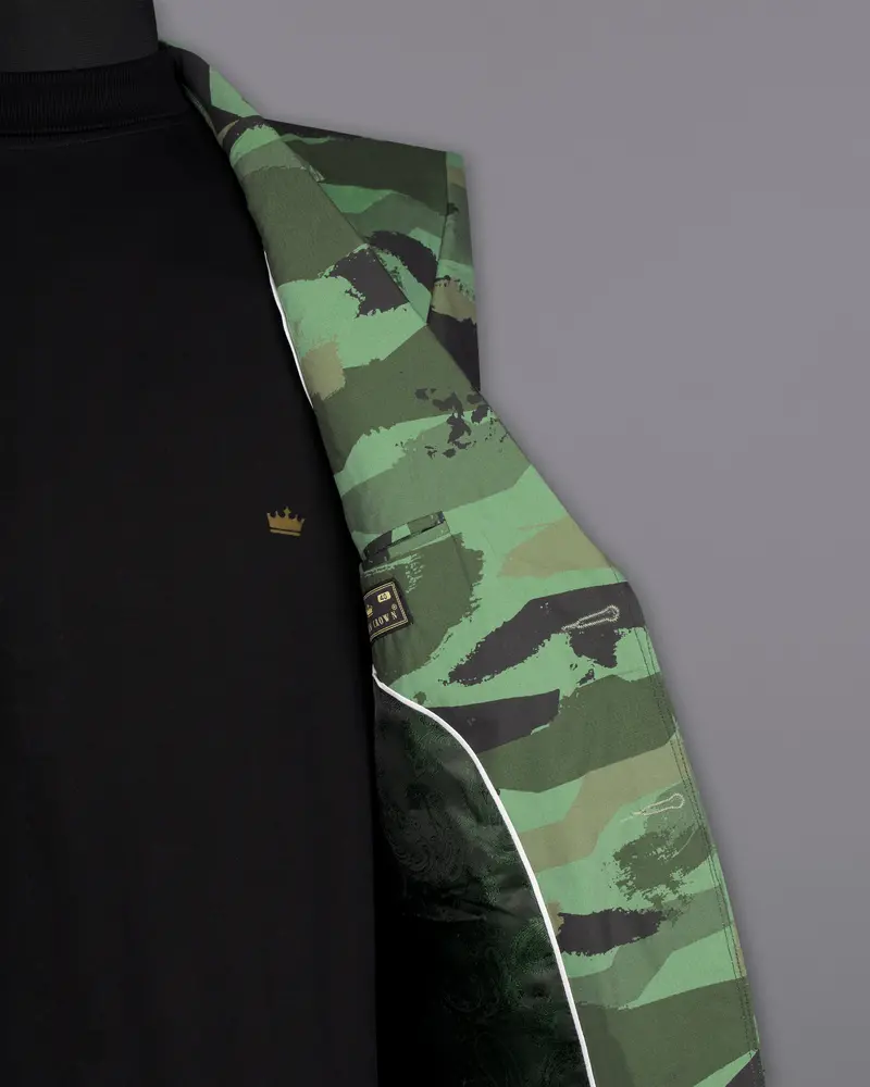 Lichen Green With Thunder Brown Camouflage Single Breasted Designer Blazer 7