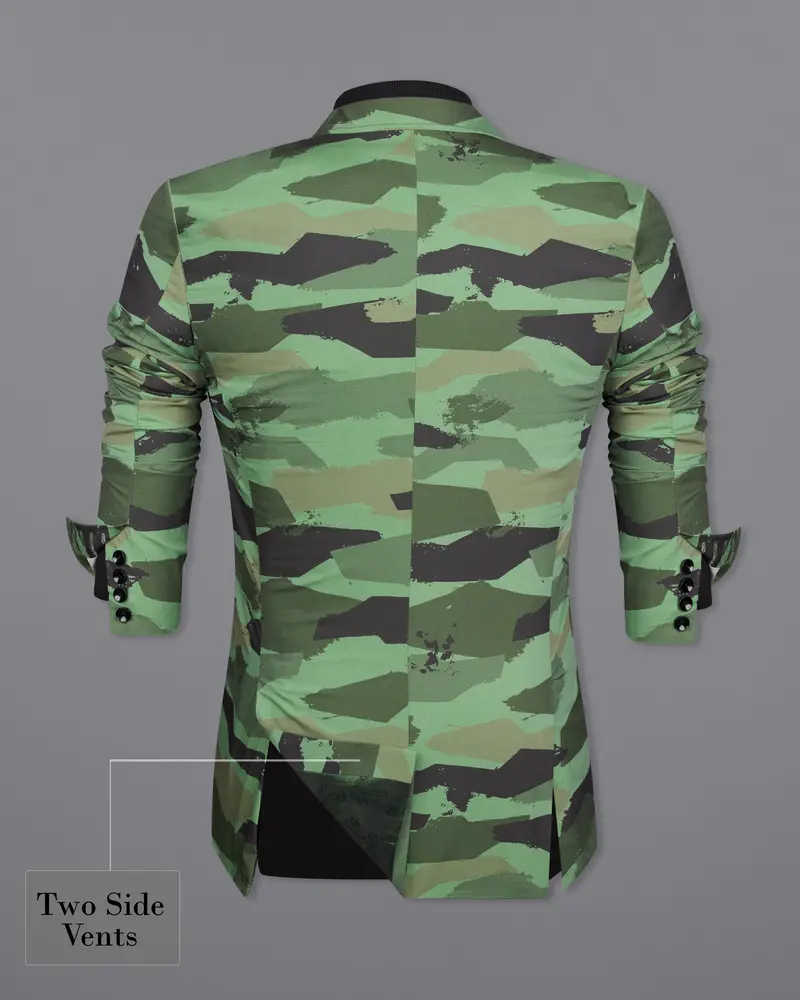 Lichen Green With Thunder Brown Camouflage Single Breasted Designer Blazer 9