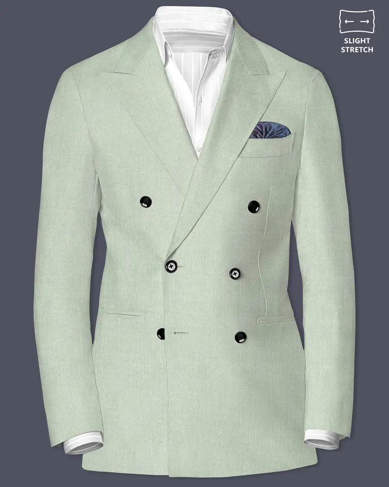 Lichen-Norway Green Solid Wool Rich Double Breasted Slight Stretch Blazer 1