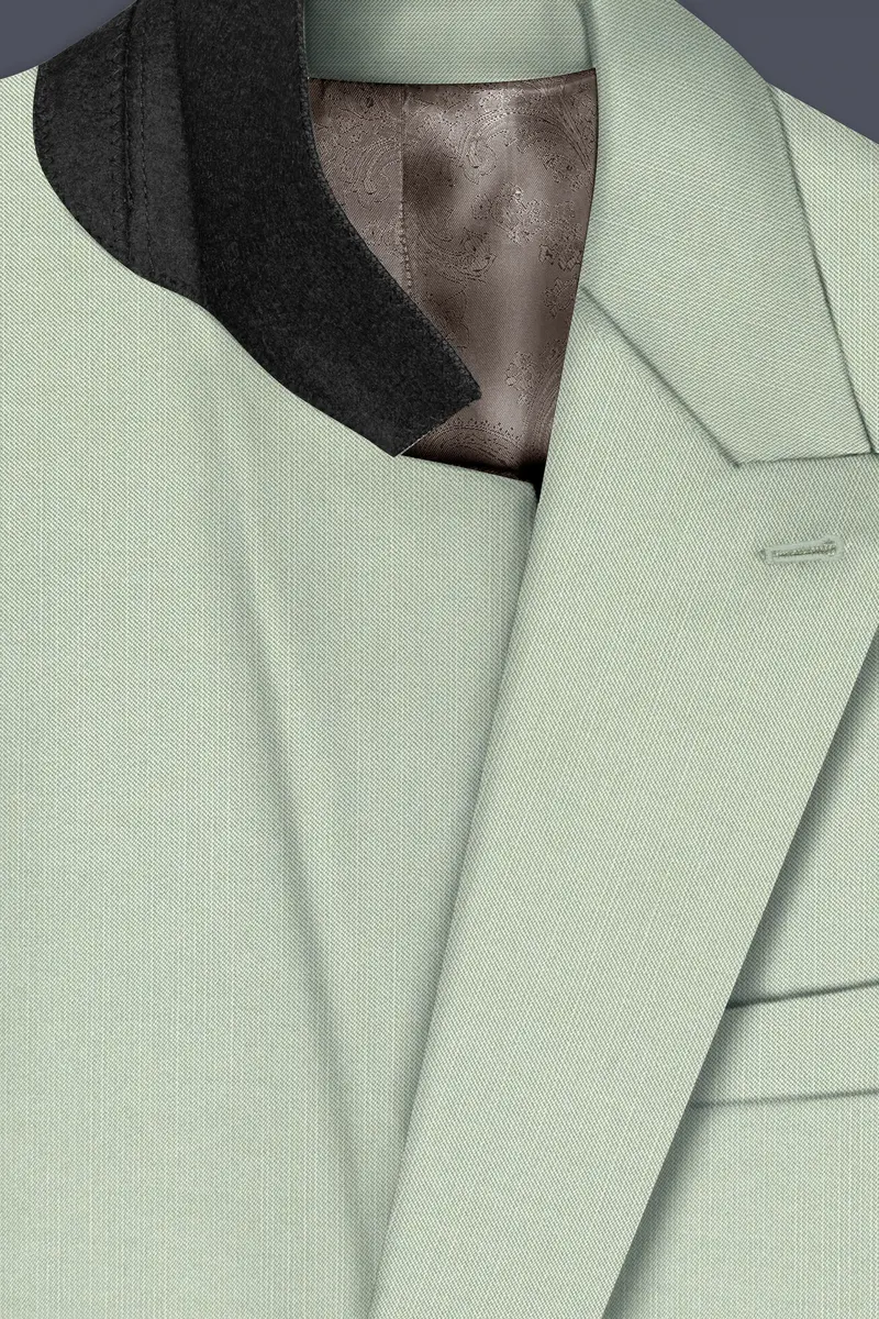 Lichen-Norway Green Solid Wool Rich Double Breasted Slight Stretch Blazer 4
