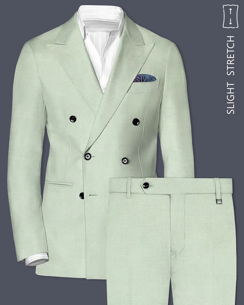 Lichen-Norway Green Solid Wool Rich Double Breasted Slight Stretch Suit 1