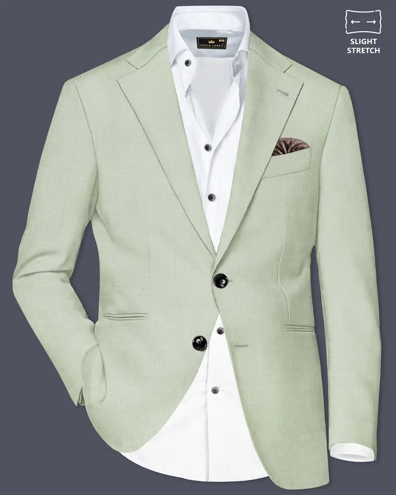 Lichen-Norway Green Solid Wool Rich Single Breasted Slight Stretch Blazer 1
