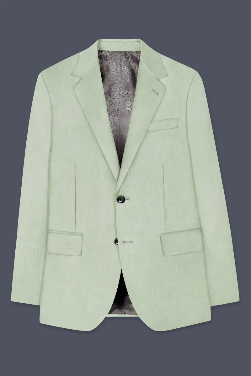 Lichen-Norway Green Solid Wool Rich Single Breasted Slight Stretch Blazer 7