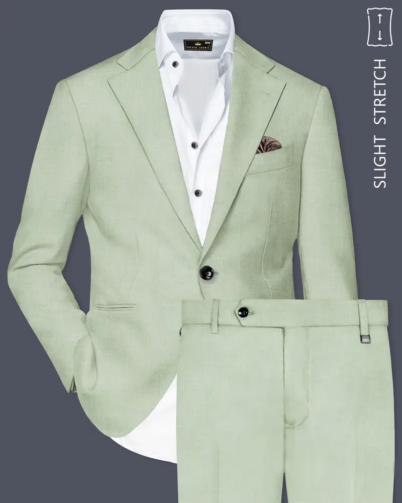 Lichen-Norway Green Solid Wool Rich Single Breasted Slight Stretch Suit 1