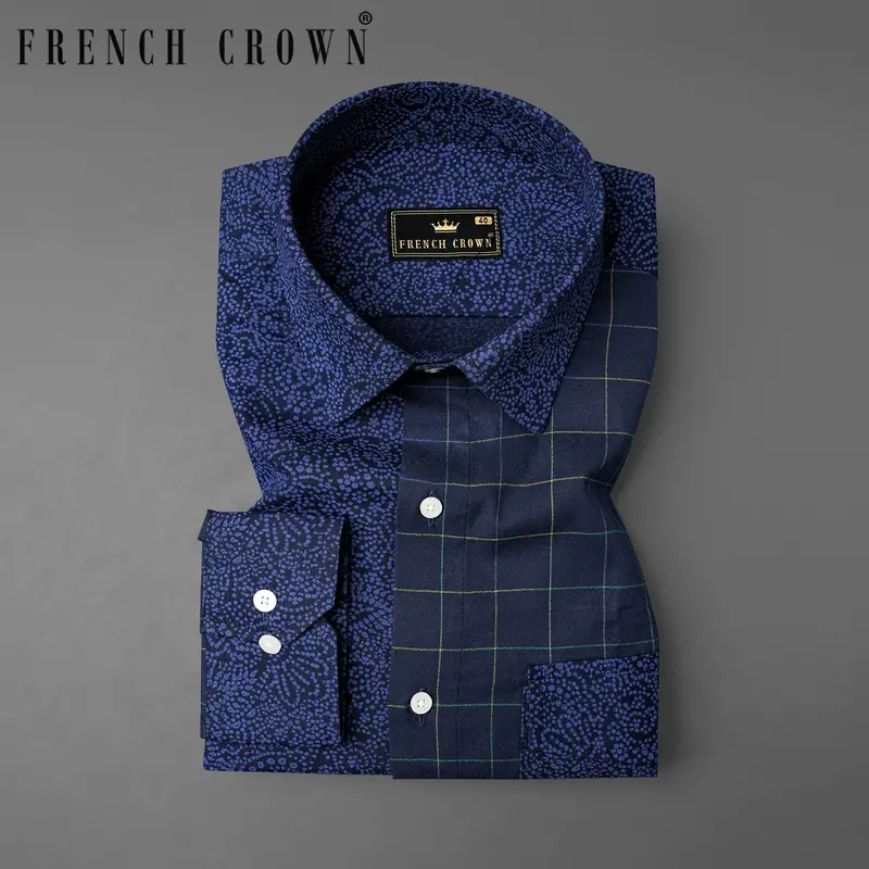 Licorice And Victoria Blue Plaid Dobby Textured Premium Giza Cotton Designer Shirt 1