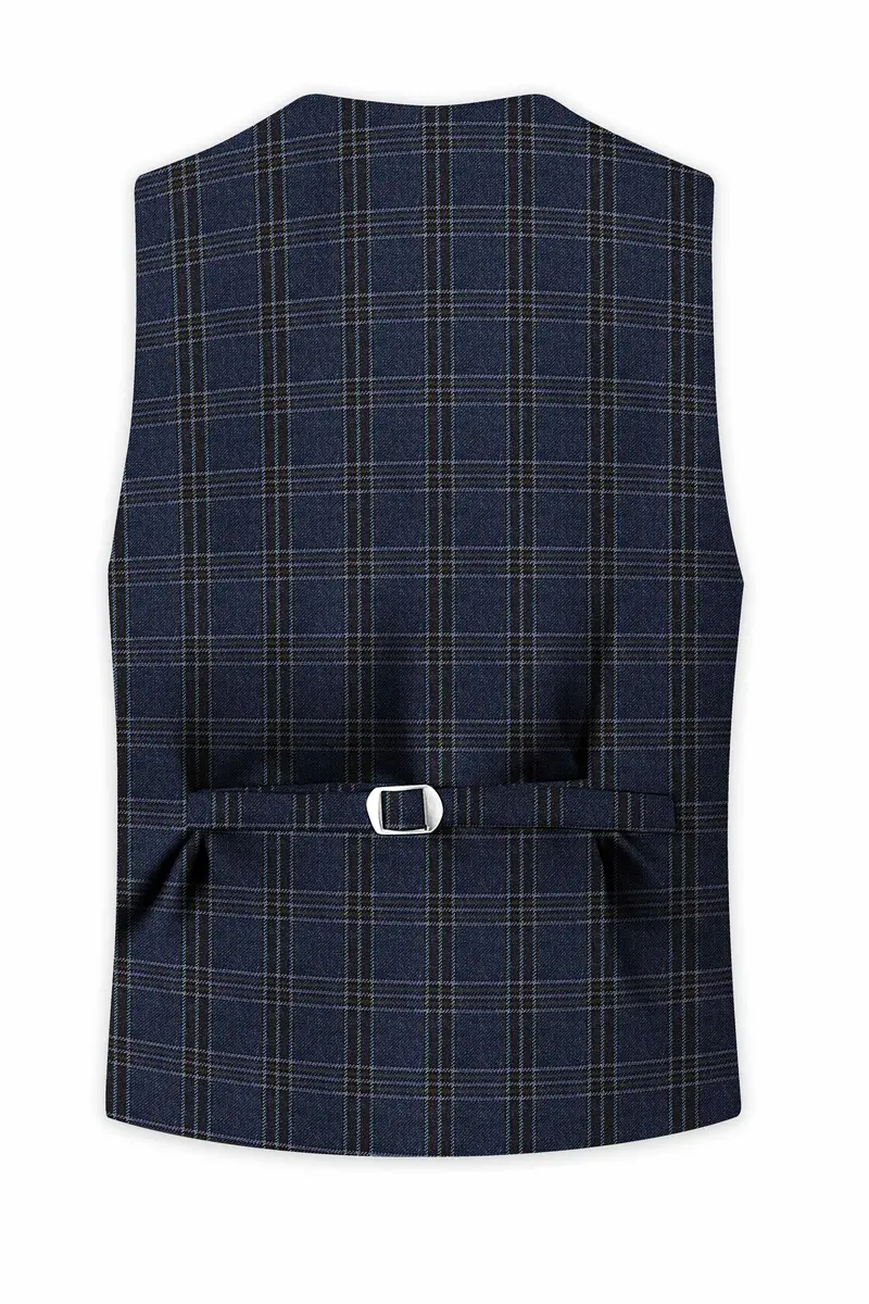 Licorice Blue Plaid Heavyweight Tweed Wool Rich Waistcoat 4