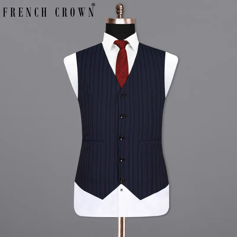 Licorice Blue Striped Wool Rich Waistcoat 1
