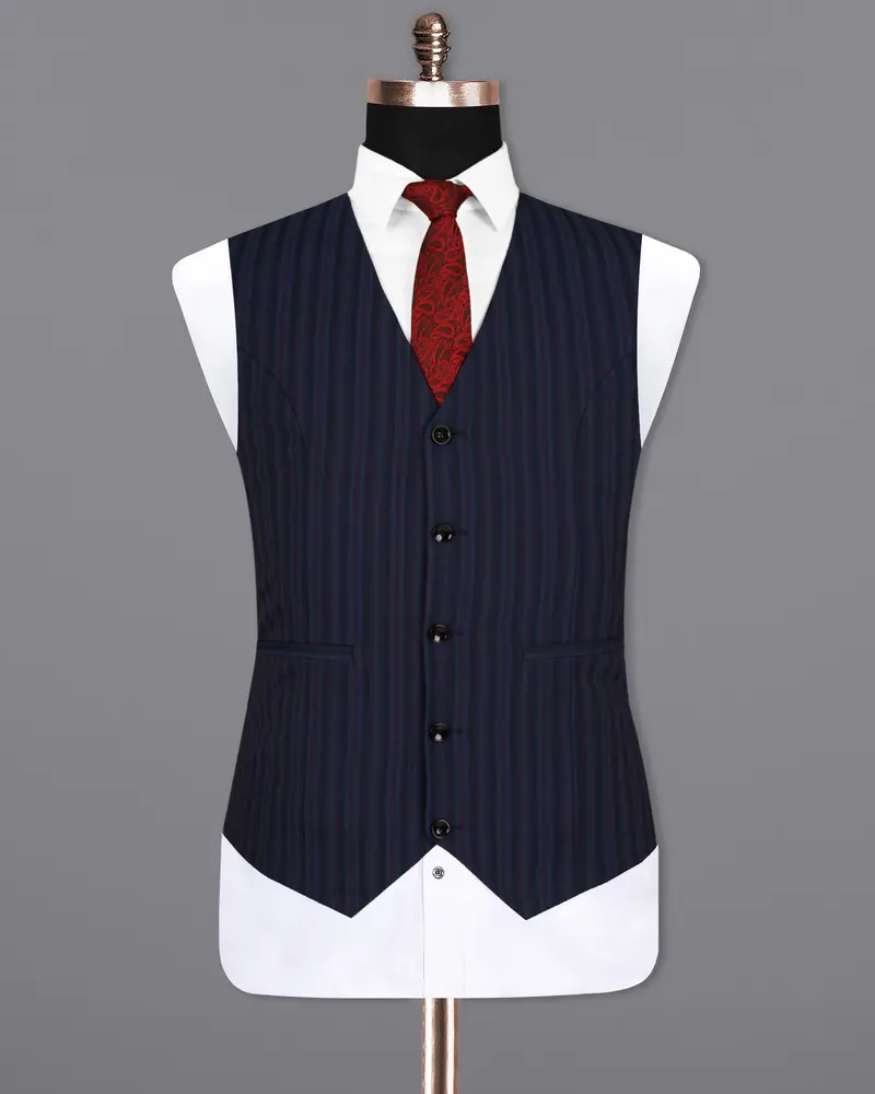 Licorice Blue Striped Wool Rich Waistcoat 2