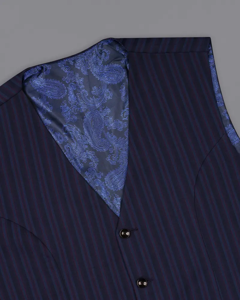 Licorice Blue Striped Wool Rich Waistcoat 4