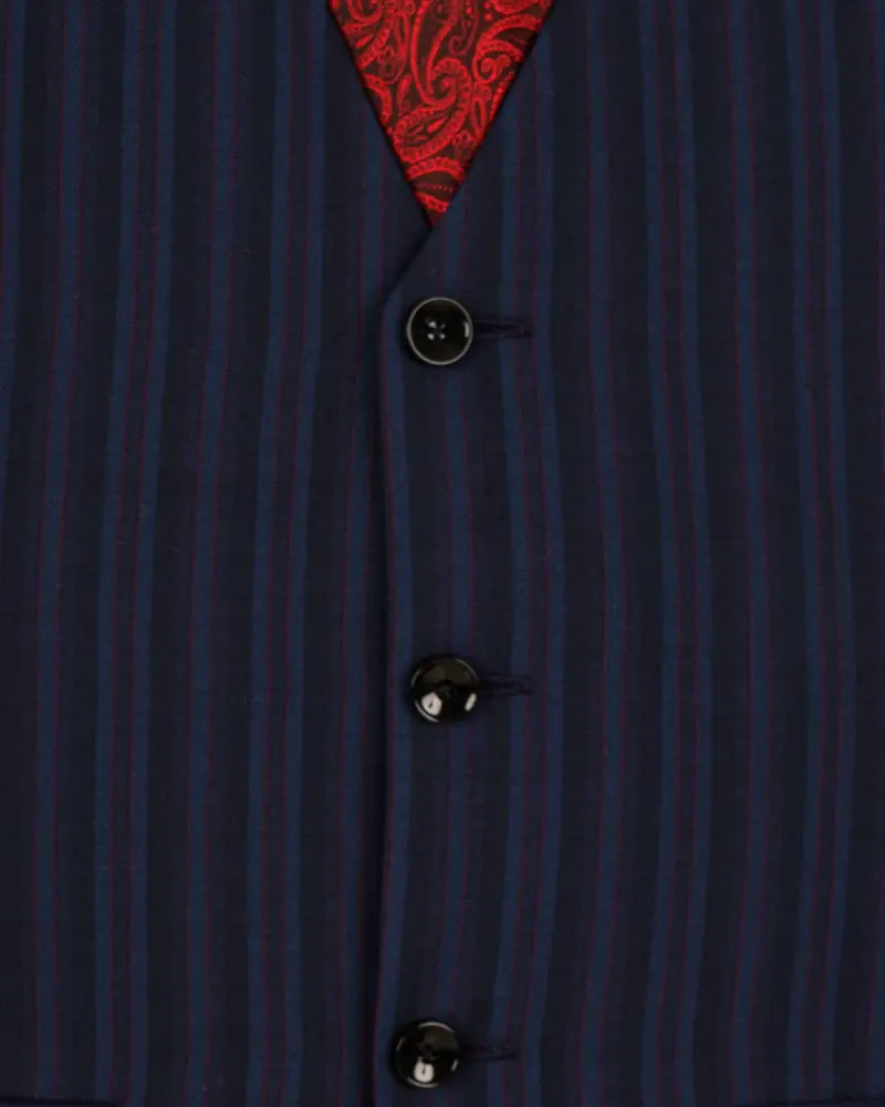 Licorice Blue Striped Wool Rich Waistcoat 5