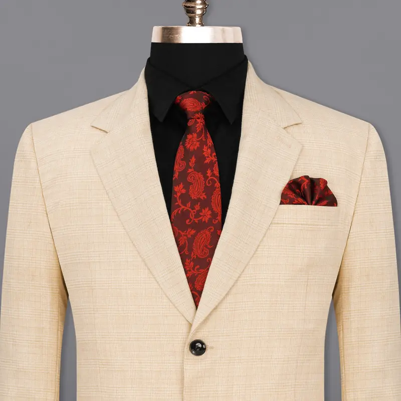 Light Apricot Brown Subtle Plaid Blazer 1