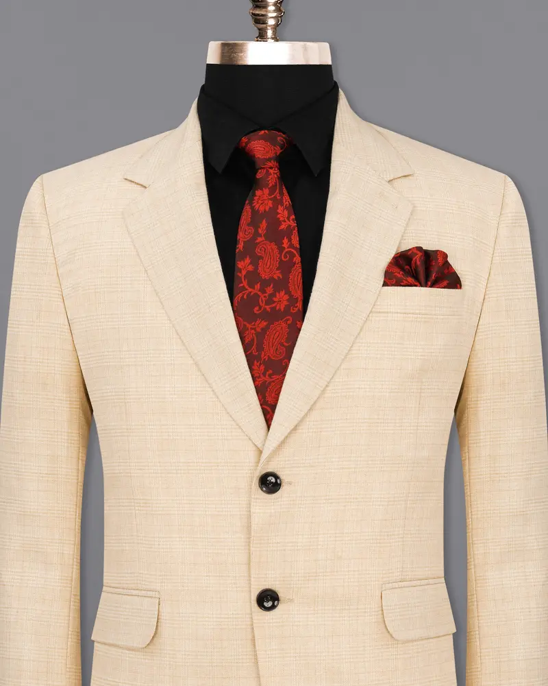 Light Apricot Brown Subtle Plaid Blazer 2