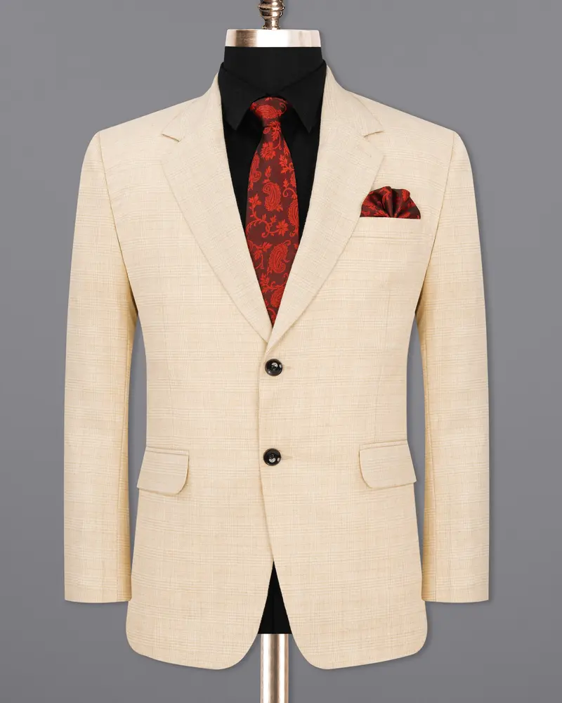 Light Apricot Brown Subtle Plaid Blazer 8