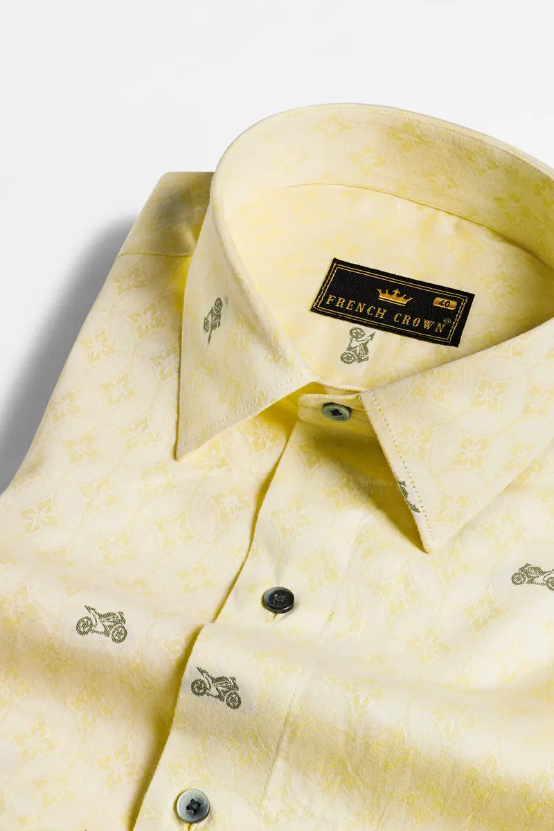 Light Apricot Yellow Racing Bike Jacquard Textured Premium Giza Cotton Shirt 1