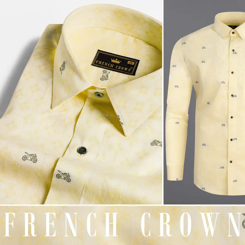 Light Apricot Yellow Racing Bike Jacquard Textured Premium Giza Cotton Shirt 10
