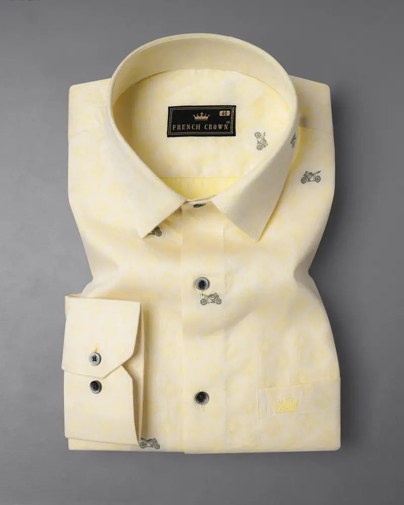 Light Apricot Yellow Racing Bike Jacquard Textured Premium Giza Cotton Shirt 3