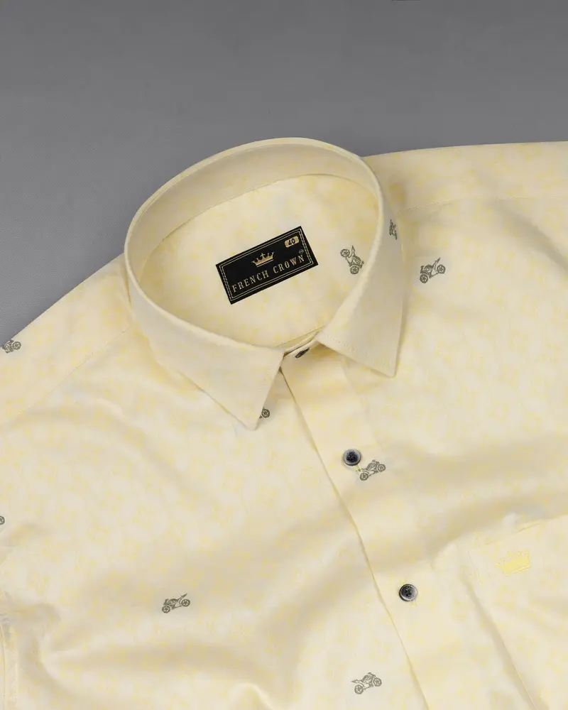 Light Apricot Yellow Racing Bike Jacquard Textured Premium Giza Cotton Shirt 4