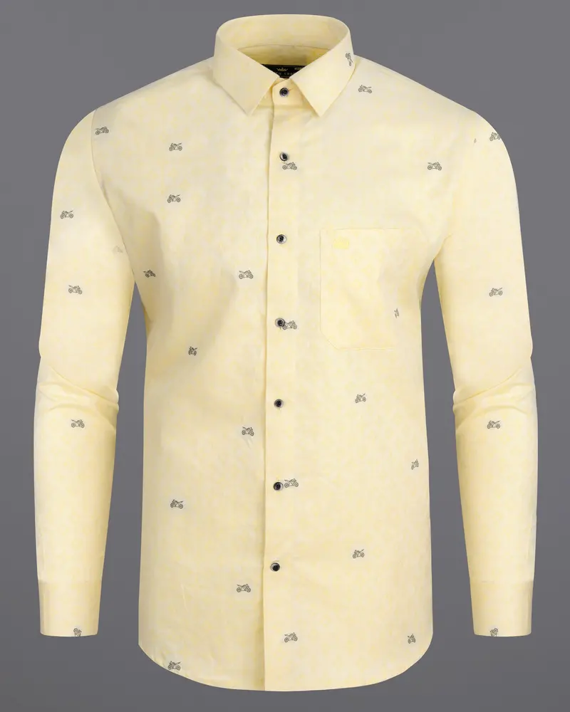 Light Apricot Yellow Racing Bike Jacquard Textured Premium Giza Cotton Shirt 5